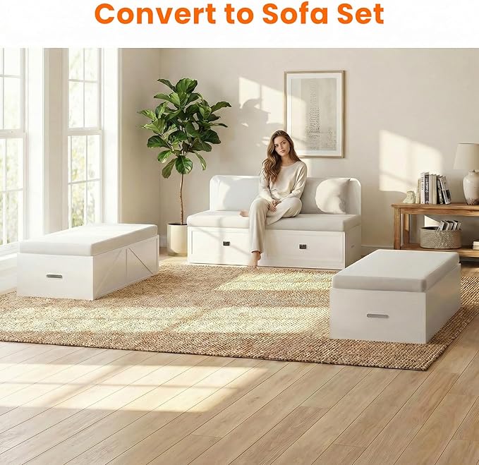 CECER Full Size Murphy Bed with Mattress Include，Murphy Bed Full with Storage Drawers，Multi-Functional Desgin that Converts to Sofa Set for Small Spaces/Guest Room/Bedroom（White）