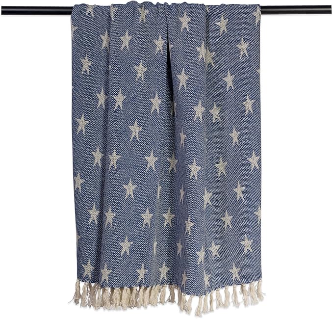 DII 4TH of July Patriotic Throw Blanket with Decorative Tassles, Use for Chair, Couch, Bed, Picnic, Camping, Beach, & Just Staying Cozy at Home (50 x 60), Star Nautical Blue