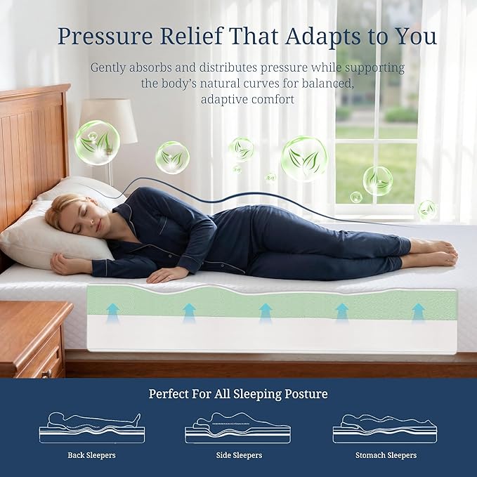 IULULU Queen Size Mattress, 10 Inch Queen Memory Foam Bed Mattress in a Box, Mattresses with Cooling Green Tea Gel, Relieve Pressure with Medium Support, CertiPUR-US Certified
