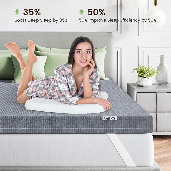 4 Inch Firm Mattress Topper Queen, Charcoal-Infused Firm Memory Foam Bed Topper for Back Pain Relief and Spinal Alignment, Dual-Sided Firmness, CertiPUR-US Certified, Removable Cover