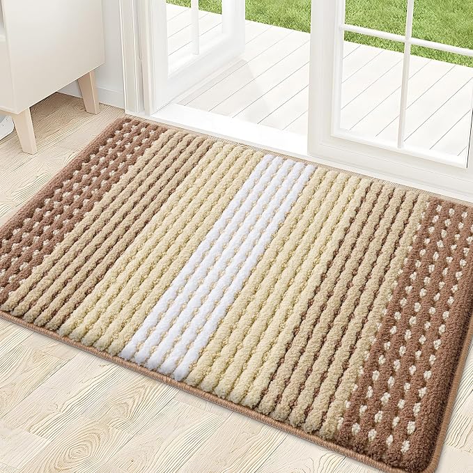 Kitinjoy Indoor Outdoor Door Mat, 32x20 Non-Slip Absorbent Dirt Trapper, Low-Profile Washable Inside Entrance Front Floor Mat, Sturdy Soft Entry Dotted Ombre Doormats for Entryway, Light Brown by Kitinjoy