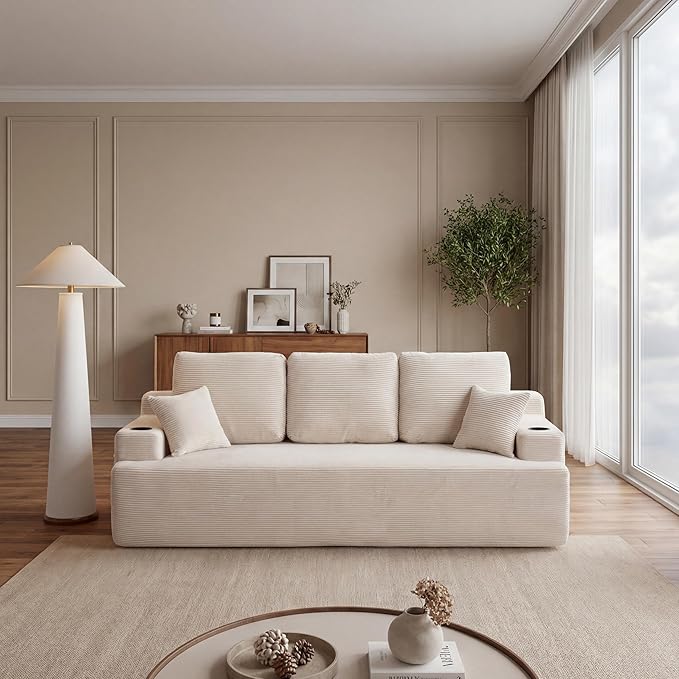 87'' Cloud Loveseat Sofa Couch in a Box with Cup Holders and Side Pockets, 3 Seater High-Density Foam Boneless Love Seat with Deep Seating for Living Room | Breathable material, Anti-slip