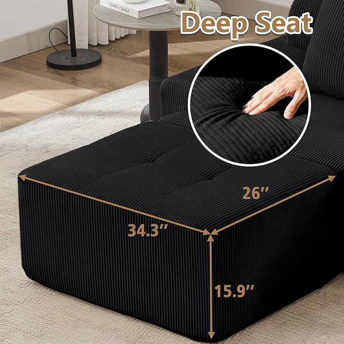 KIGOTY Modular Sectional Sofa, 3 PCS Comfy Cloud Sectional Couch with Deep Seat, Corner Sofas, Modern Boneless Couch for Living Room, No Assembly Required,Black
