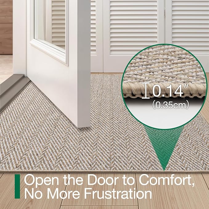 LUMI Ultra Thin Indoor Door Mat for Entrance 32"x48", Non Slip Entryway Mat, Low Profile Doormat, Unique Herringbone Design Carpet for Inside, Patio, Porch, Beige - Image 3