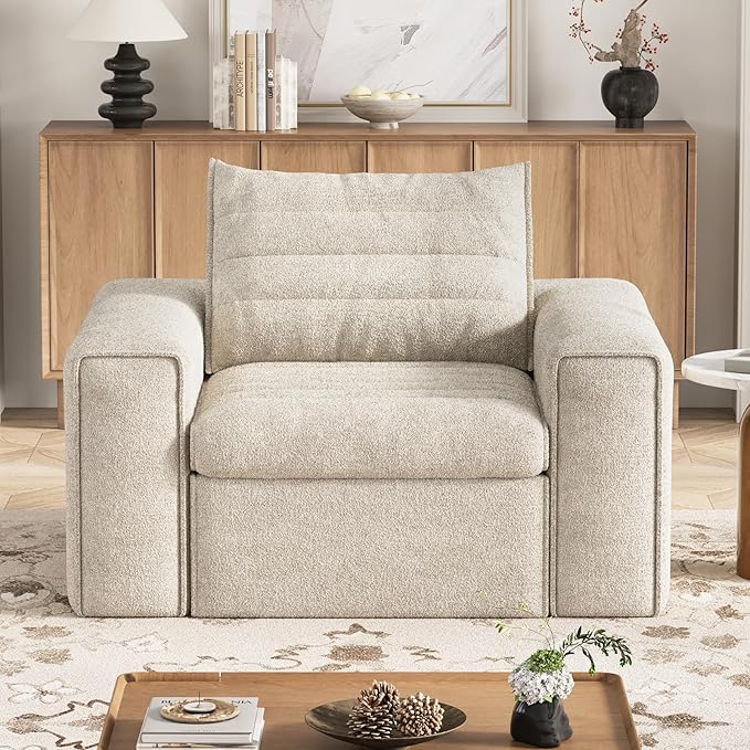 41.7" Single Cloud Sofa, Boneless Couch for Small Spaces, Modern Comfortable Upholstery Sofas with Pillows for Living Room, Apartment, Dorm, Office, Removable Cover, No Assembly Required, Apricot