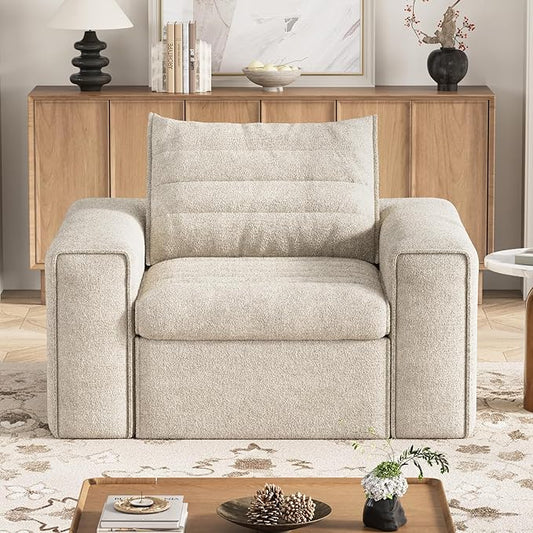 41.7" Single Cloud Sofa, Boneless Couch for Small Spaces, Modern Comfortable Upholstery Sofas with Pillows for Living Room, Apartment, Dorm, Office, Removable Cover, No Assembly Required, Apricot