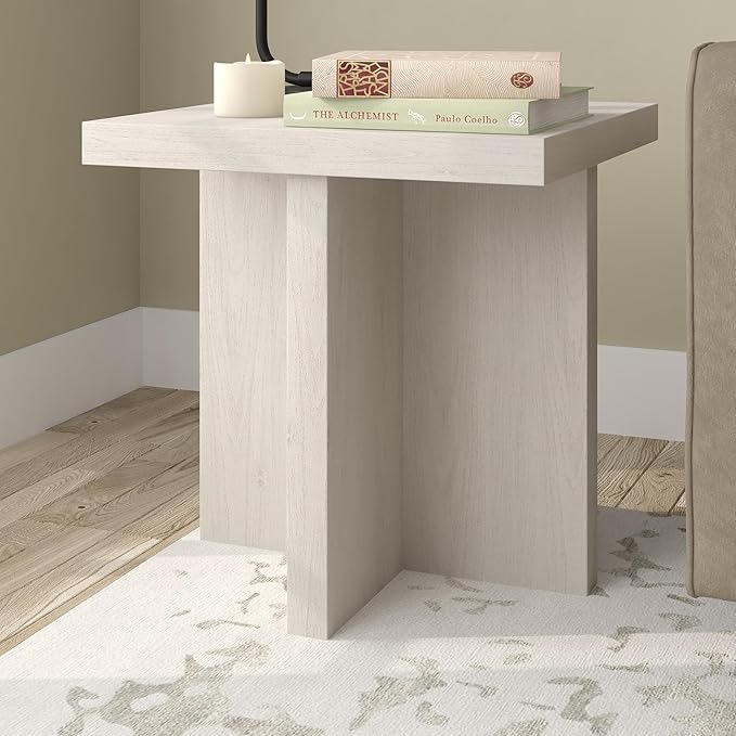 Henn&Hart 22" Scandinavian Square End Table, Side Table, Nightstand with X-Base for Living Room, Office, Family Room, or Bedroom, Alder White