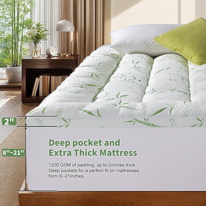 3 Inch Mattress Topper California King Size - 1500GSM 3D+7D Down Alternative Fill,Viscose Made from Bambu,Cooling Firm Pillow Top Mattress Pad for Back Pain with 6"-18" Deep Pocket (72"x84")