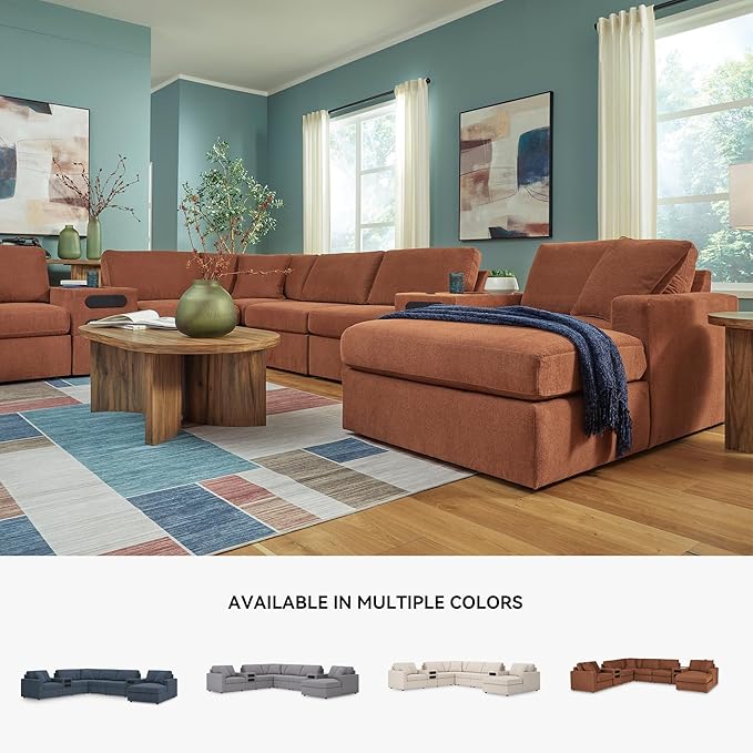 Signature Design by Ashley Modern Modmax Stain Resistant U-Shape Left-Arm Facing 8-PC Sectional with Chaise and Audio Consoles, Orange