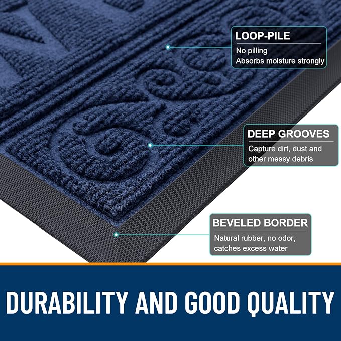 OLANLY Welcome Door Mat Indoor Outdoor Entrance, Heavy Duty Sturdy Front Door Mat, Waterproof All-Weather Doormat, Stain Resistant, Low Profile, Easy Clean Patio Entryway Mat, 36 x 24, Navy Blue - Image 9