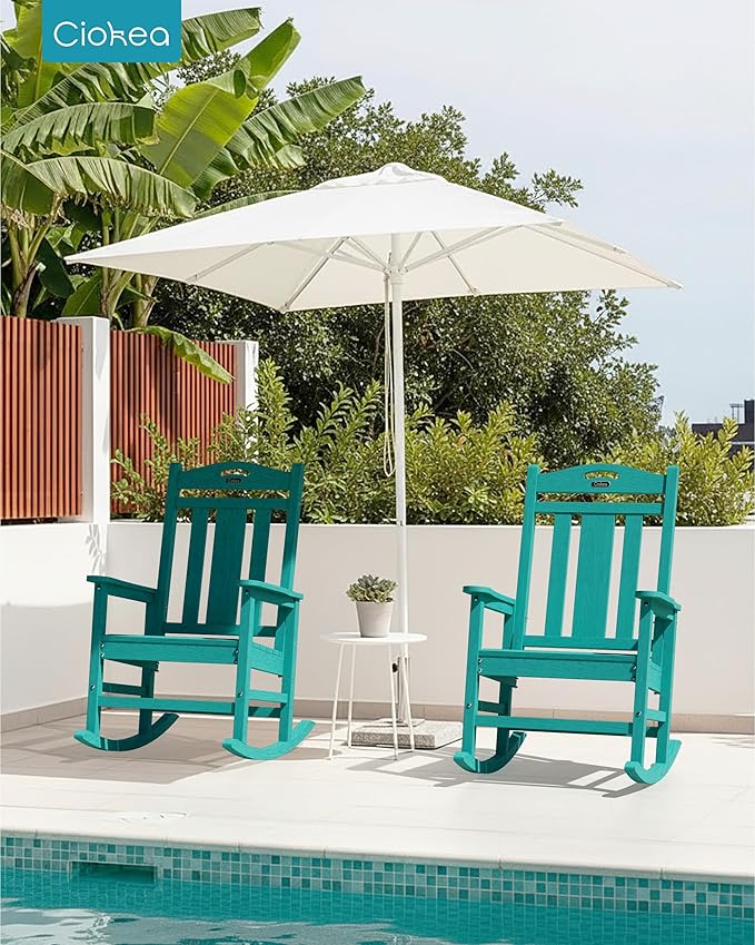 Ciokea Oversized Outdoor Rocking Chairs Set of 3, 380lbs Heavy-Duty Large Patio Rocker, High Back Cozy Porch Chairs, Weather Resistant Patio Rocking Chairs for Outside, Fire Pit, Deck, Aruba Blue - Image 2