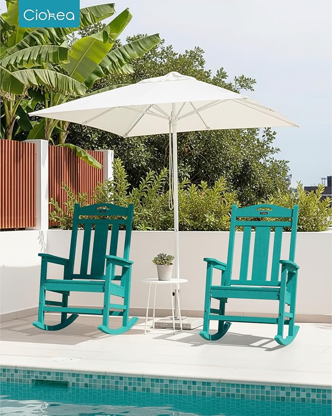 Ciokea Oversized Outdoor Rocking Chairs Set of 2, 380lbs Heavy-Duty Large Patio Rocker, High Back Cozy Porch Chairs, Weather Resistant Patio Rocking Chairs for Outside, Fire Pit, Deck, Aruba Blue - Image 2