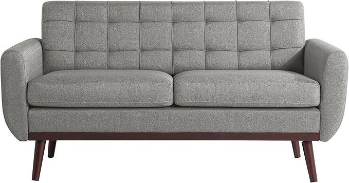 Serta® David 61.2" Modern Sofa, Tufted Back Cushion, Rounded Arms, Solid Wood Legs, Dream Coil® Comfort, Woven Polyester Fabric, Gray