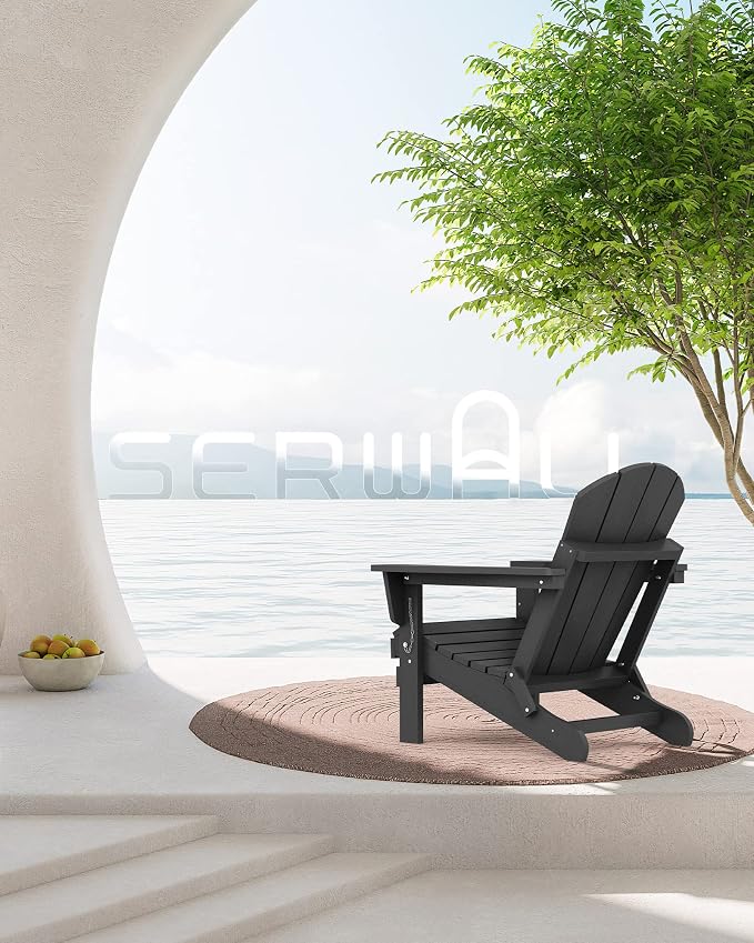 SERWALL Folding Adirondack Chairs Patio Chairs Lawn Chair Set of 6 Outdoor Adirondack Chair Weather Resistant for Patio Deck Garden, Backyard Deck, Fire Pit - Black - Image 7
