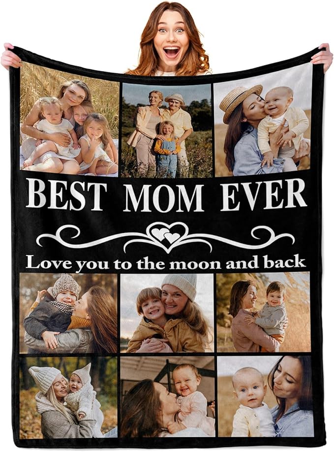 ROMANDY Ships Next Day Custom Blanket with Picture Customized Banket Personalized Throw Blankets Customizable Photo Blankets Customize Gifts for Mom Dad Girlfriend Boyfriend Wife Husband Her Him