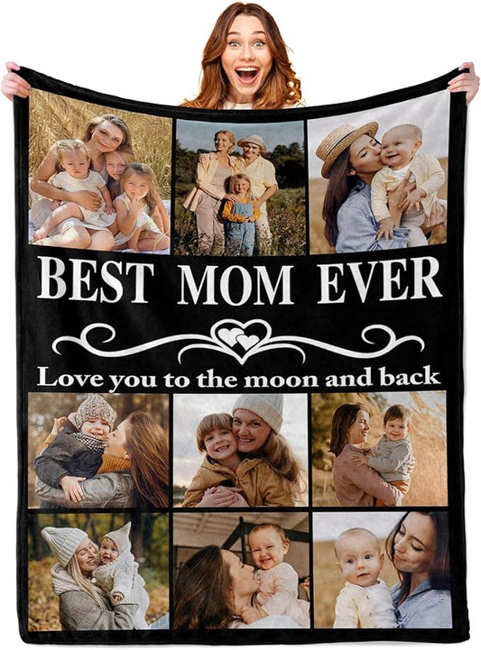 ROMANDY Ships Next Day Custom Blanket with Picture Customized Banket Personalized Throw Blankets Customizable Photo Blankets Customize Gifts for Mom Dad Girlfriend Boyfriend Wife Husband Her Him
