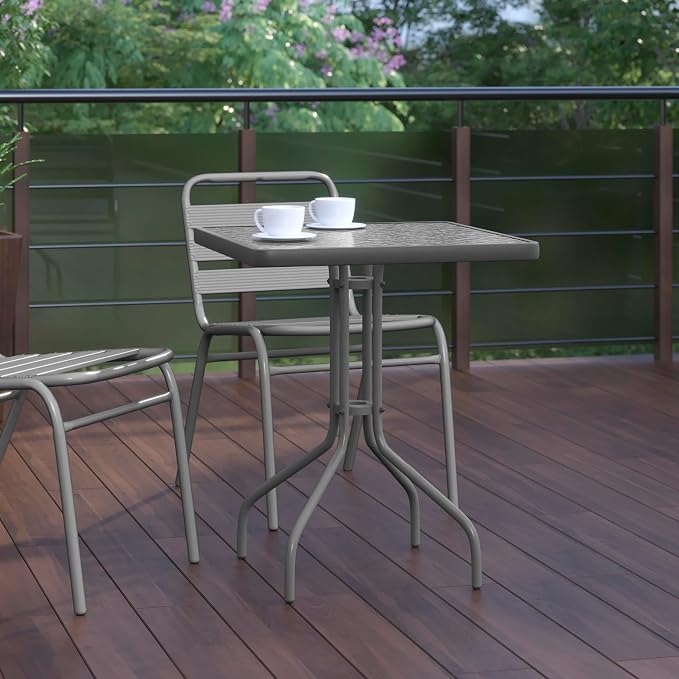 Flash Furniture Barker 23.5'' Square Tempered Glass Metal Table, Silver - Image 6