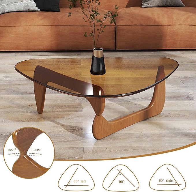 Glass Coffee Table for Living Room, Modern Mid Century Coffee Table, Rustic Brown Glass Coffee Table for Bedroom Living Room Reception Office Tables Unique Center Tables