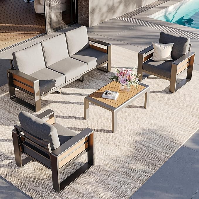 Aoxun Aluminum Outdoor Patio Furniture Set, Coffee Table ×1, Dark Grey & Light Grey