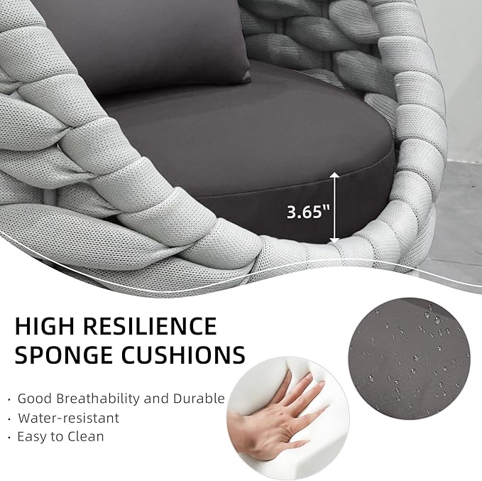 TWT 3 Pieces Aluminum Patio Furniture Set, Hand Woven Polyester Rope Modern Outdoor Furniture w/Washable Cushion and Rock Slab Tabletop, Conversation Sofa Set for Livingroom Poolside Balcony (Grey)