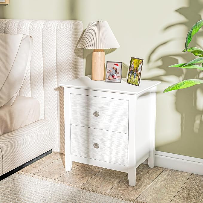 KOMFOTT 2 Drawers Nightstand Set of 2, Wooden Bedside Table, Modern Sofa Side End Table, Compact Side Table for Bedroom, White - Image 2