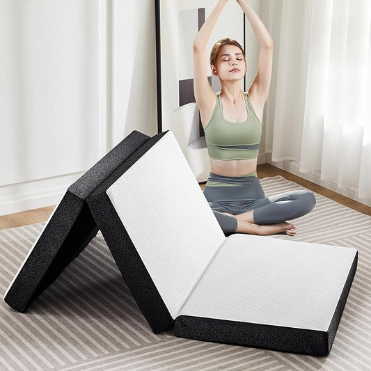 OLIXIS Tri-fold Memory Foam Mattress - 4 Inch Twin XL Size Portable Floor Bed, Foldable Mat for Kids and Adults, Collapsible and Washable Cover with CertiPUR-US Certified, for Travel & Camping & Yoga