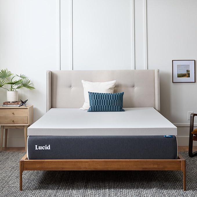 Lucid 3 Inch Bamboo Charcoal Infused Memory Foam Mattress Topper - Queen Size – Moisture and Odor Control - Ventilated - Deep Plush Feel, Pressure-Relief Bed Topper – CertiPur Certified