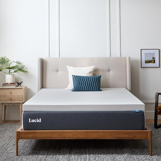 Lucid 3 Inch Bamboo Charcoal Infused Memory Foam Mattress Topper - Queen Size – Moisture and Odor Control - Ventilated - Deep Plush Feel, Pressure-Relief Bed Topper – CertiPur Certified