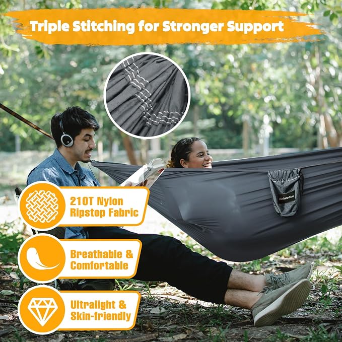 NATUREFUN Ultra-Light Travel Camping Hammock | 300kg Load Capacity,Breathable,Quick-Drying | 2 x Premium Carabiners,2 x Nylon Slings Included | Outdoor Indoor Garden - Image 4