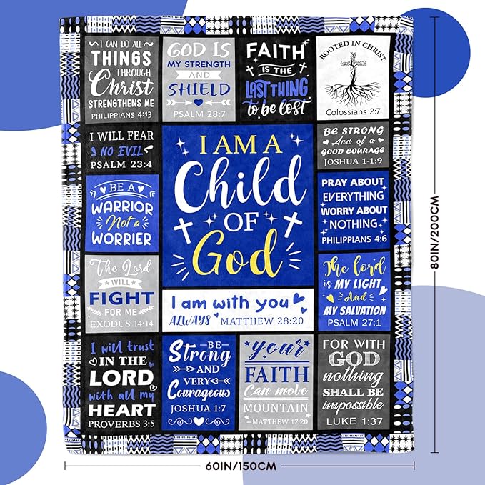 Christian Gifts for Men - Baptism Gifts for Boys & Men - Bible Verse Christian Blanket - Inspirational Birthday Religious Catholic Spiritual & Confirmation Gift for Teen Boys - Baptism Blanket 60"x80"