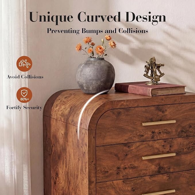 Farmhouse Nightstand, 23.5" Curved Modern Night Stand with 3-Drawer, Bedside Table, End Table for Bedroom, Storage Cabinet for Home Office Entryway, Dark Burl - Image 4