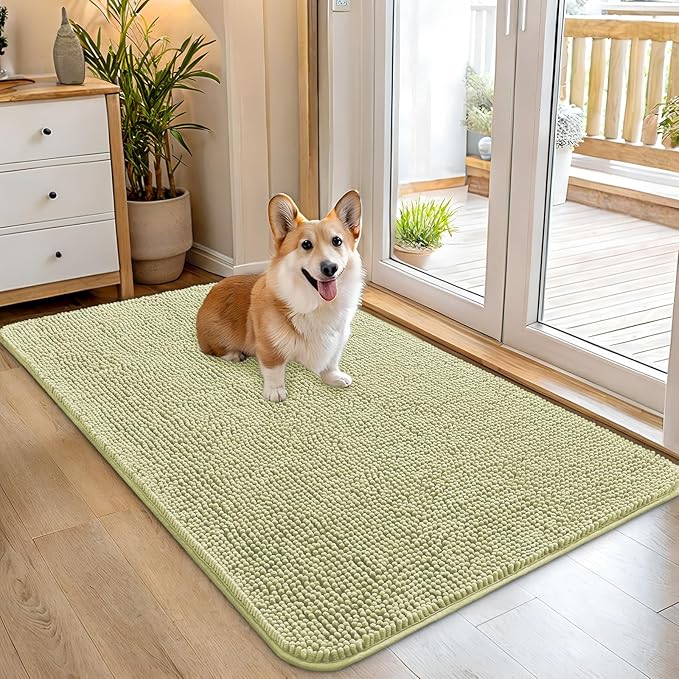 OLANLY Dog Door Mat for Muddy Paws 45x27, Absorbs Moisture and Dirt, Absorbent Non-Slip Washable Doormat, Quick Dry Chenille Mud Mat for Dogs, Entry Indoor Entryway Carpet for Inside Floor, Vanilla by OLANLY