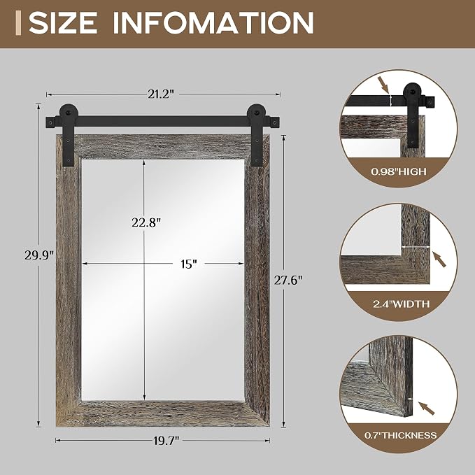 COGOOD Farmhouse Barn Door Mirror - 21" x 30" Rustic Wood Framed Wall Mirror for Bathroom, Living Room, Entryway Wall Decor (Speckled White) - Image 4