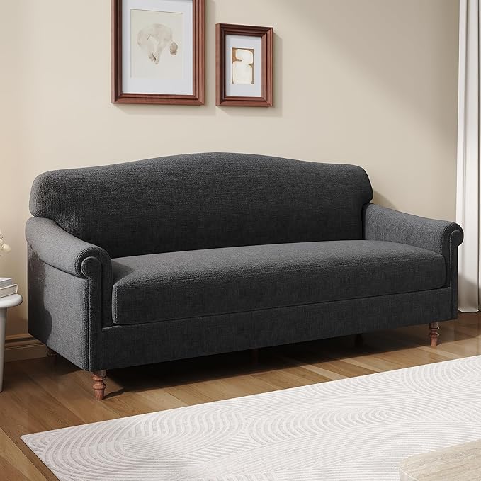 Christopher Knight Home Sola 77.5'' Modern Chenille Upholstered Loveseat Sofa with Rolled Armrest and Rubberwood Frame, 2-Seater Home Sofa Living Room, Comfy Couch for Hotel/Apartment, Dark Grey
