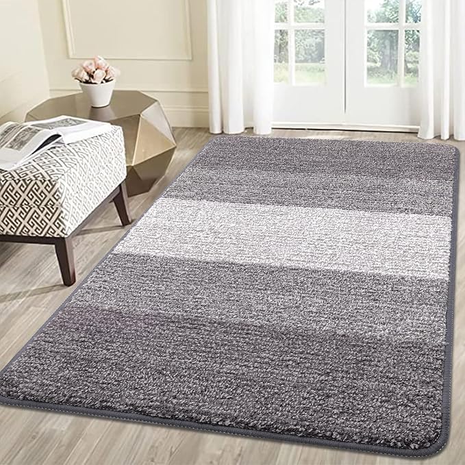 Kitinjoy Indoor Outdoor Door Mat, 59x36 Non-Slip Absorbent Dirt Trapper, Low-Profile Washable Inside Entrance Front Floor Mat, Sturdy Soft Entry Doormats for Entryway, Light Grey by Kitinjoy