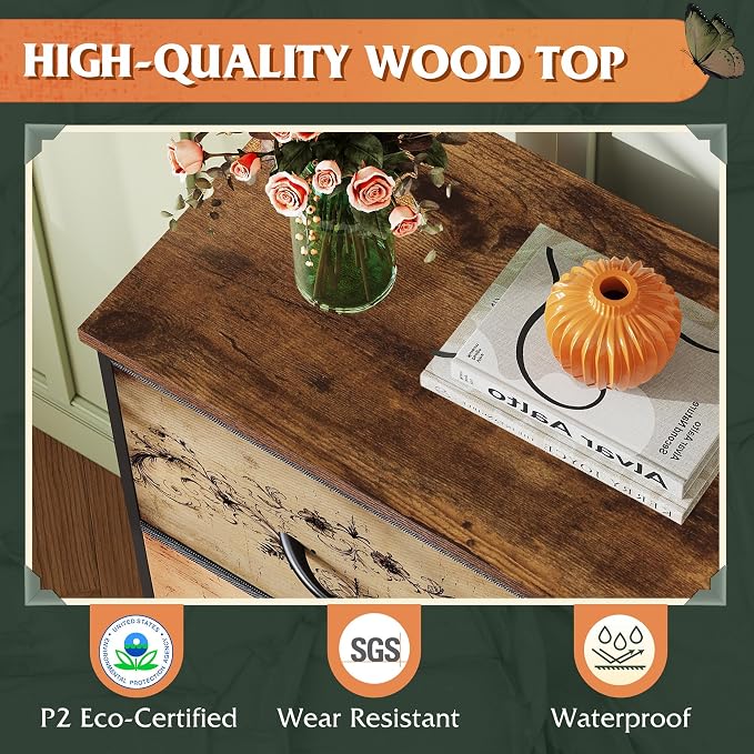 WLIVE Dresser with 4 Drawers, Storage Tower, Organizer Unit, Fabric Dresser for Bedroom, Hallway, Entryway, Closets, Sturdy Steel Frame, Wood Top, Easy Pull Handle, Pattern - Image 6