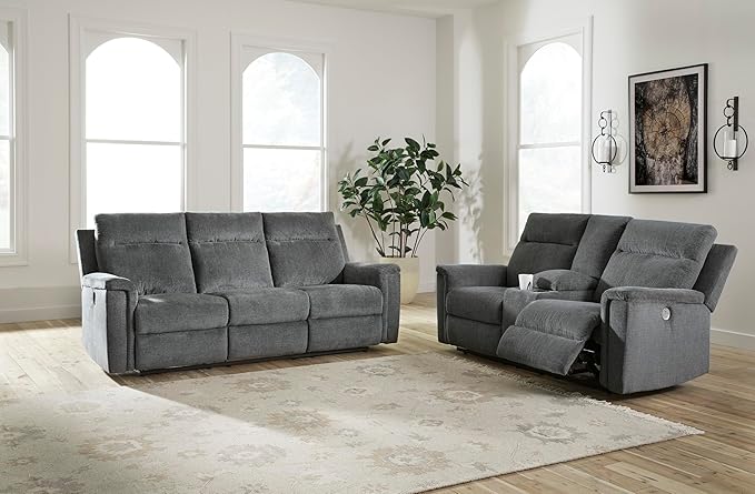 Signature Design by Ashley Barnsana Minimalist Power Reclining Sofa with USB Charging Ports, Gray