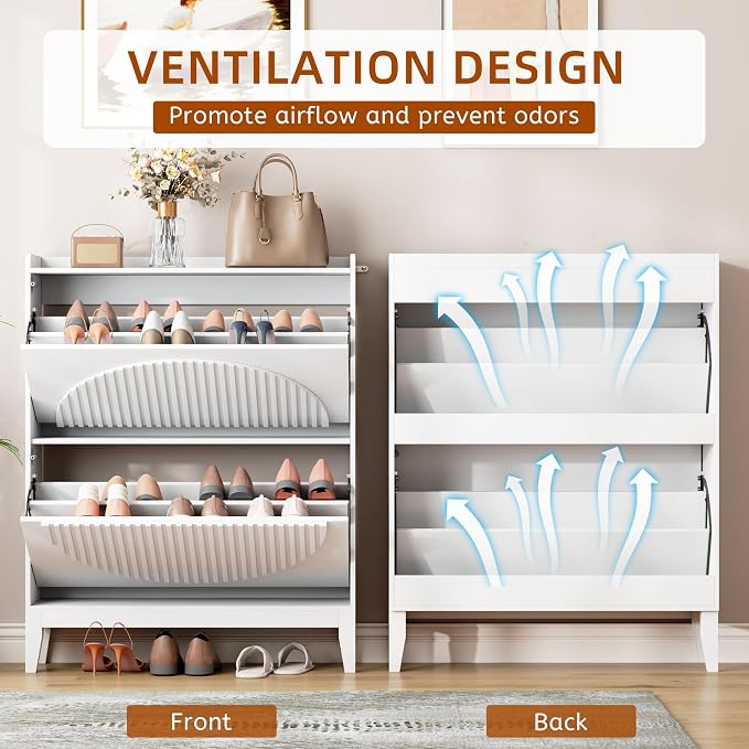 Vlsrka Shoe Cabinet Storage for Entryway with 2 Flip Drawers, Narrow Wooden Shoe Cabinet, Outdoor Hidden Shoe Storage for Entryway, Garage, Foyer, Hallway, Living Room - Image 7