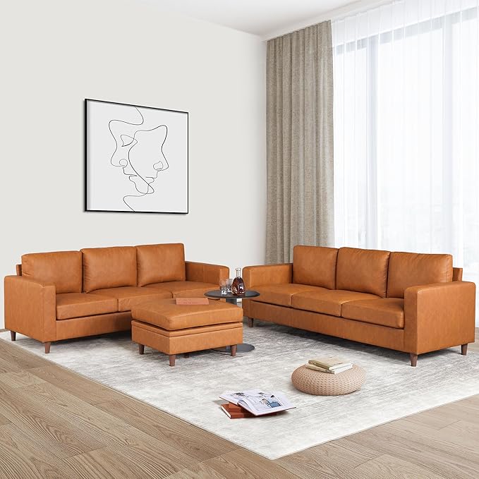 IDEALHOUSE 85" Leather Couch for Living Room, Modern Sofa Couches with Padded Backrest, Upholstered Sofa with Armrests and Comfy Cushions, Deep Seat Sofas for Living Room, Bedroom, Office