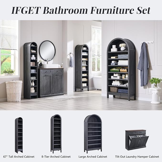 IFGET 71" Tall Arched Shoe Storage Cabinet, 7 Tiers 28 Pairs Wooden Shoe Rack with 3 Adjustable Shelves, Freestanding Shoe Closet Shelf Organizer for Entryway, Hallway, Living Room (Dark Grey) - Image 6