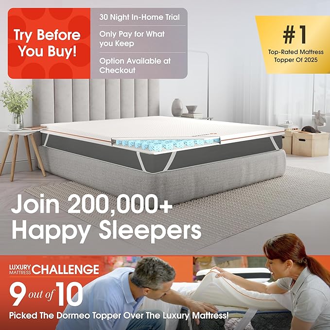 Dormeo RV Short Queen Cooling Mattress Topper with Octaspring® Technology for Optimal Back Support, Medium Firmness