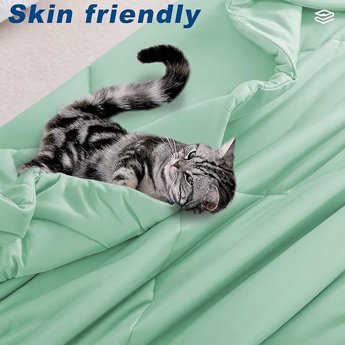 Cooling Comforter Queen Size, Double-Sided Cold Tech Fabric Quilted Bed Comforters Cooling Blanket for Hot Sleepers, Breathable Lightweight Summer Bedding, All-Season Ice Blanket, Sage Green