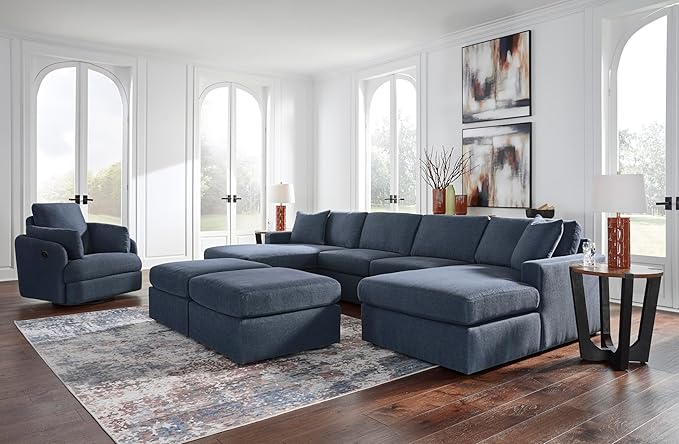 Signature Design by Ashley Modmax Contemporary Stain Resistant Square Oversized Accent Ottoman with Non-Skid Legs, Blue