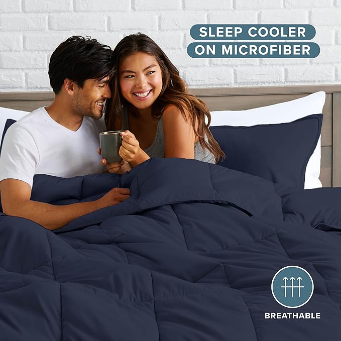 Bare Home Comforter Set - Oversized Queen Size - Ultra-Soft - Goose Down Alternative - Premium 1800 Series - All Season Warmth (Oversized Queen, Midnight Blue)