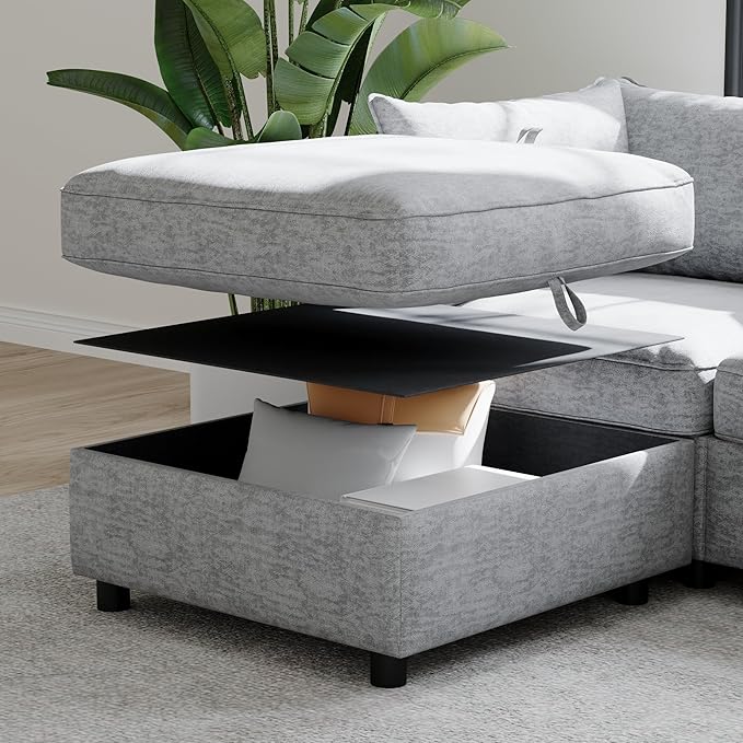 Loveseat Modular Storage Sectional Sofa Customizable Seating Group Sofa&Couch Convertible Lounge Sleeper Chaise Daybed with Movable Seat and Ottomans, Chenille Upholstered Sofa Couch for Living Room