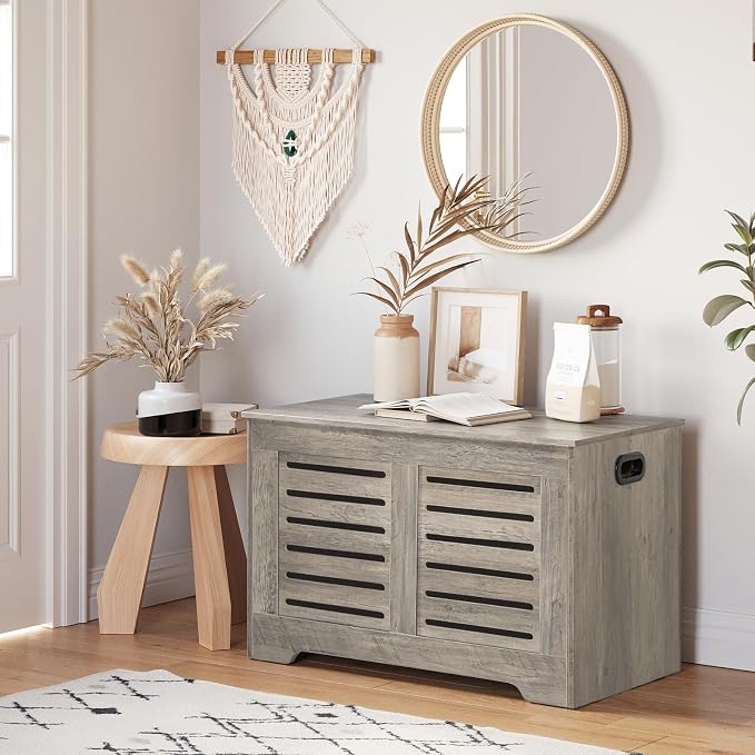 DINZI LVJ Storage Chest, Flip-Top Wooden Toy Box with 2 Safety Hinges, Retro Entryway Shoe Bench, Sturdy Large Storage Trunk for Living Room, Bedroom, Toddler Room, Easy Assembly, Gray Wash - Image 4