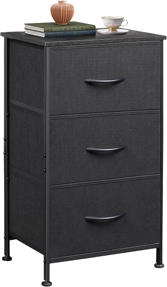 WLIVE Dresser with 3 Drawers, Fabric Nightstand, Organizer Unit, Storage Dresser for Bedroom, Hallway, Entryway, Closets, Sturdy Steel Frame, Wood Top, Easy Pull Handle, Charcoal Black by WLIVE