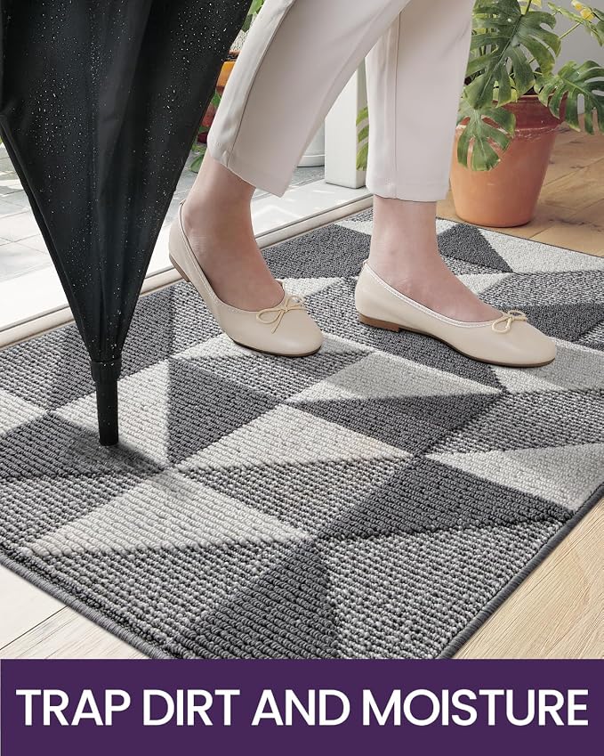 DEXI Front Door Mats for Entryway, 2x3 Non Slip Washable Low-Profile Entry Doormat, Absorbent Resist Dirt Inside Floor Entrance Mat, Patio, Grey/White - Image 3