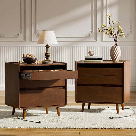 Nightstands Set of 2 with Leg Walnut Night Stand Set 2 Mid Century Modern Nightstands with Charger Station Wooden Bedside Table Set of 2 Night Stands for Bedrooms Set of 2 by Unknown