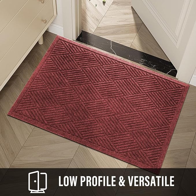 HIYARD Sturdy Front Door Mat, Absorbent Muddy Dirt Resist Welcome Door Mats Outdoor Indoor, Stain and Fade Resistant, Non-Slip Rubber Backing Low Profile Doormat for Entryway, 36×24, Red - Image 6